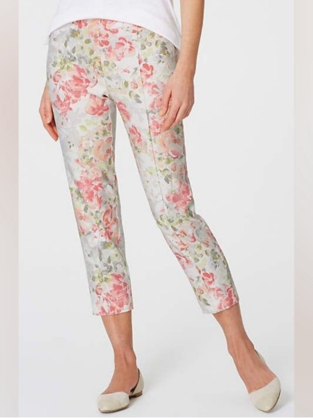 J. Jill linen-blend watercolor floral cropped ankle stretch pants Size L